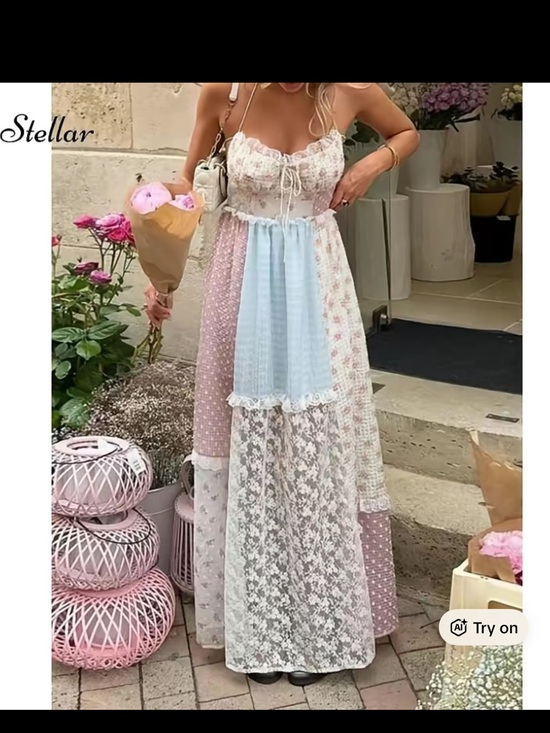 Stellar Dresses & Skirts - NWOT Multi Patchwork Summer Lace Maxi Dress - Pink & Blue